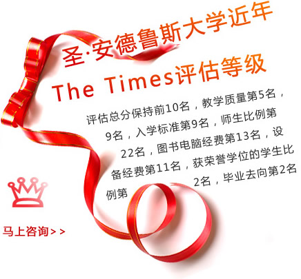 圣?安德魯斯大學(xué)近年The Times評(píng)估等級(jí) 
	評(píng)估總分保持前10名，教學(xué)質(zhì)量第5名，科研質(zhì)量第9名，入學(xué)標(biāo)準(zhǔn)第9名，師生比例第22名，圖書電腦經(jīng)費(fèi)第13名，設(shè)備經(jīng)費(fèi)第11名，獲榮譽(yù)學(xué)位的學(xué)生比例第2名，畢業(yè)去向第2名